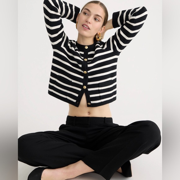 NWT J.Crew NEW RELAXED Emilie Patch-pocket Sweater Lady Jacket In Stripe - Picture 2 of 5